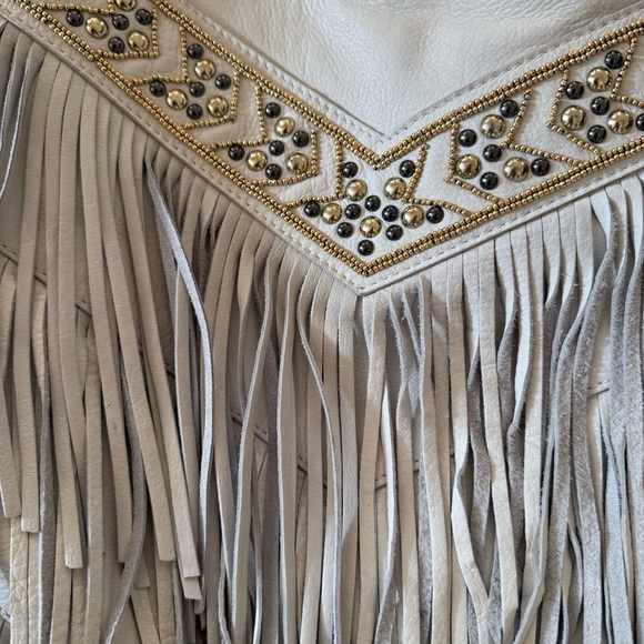 ASH boho White 100% leather Fringe Shoulder Bag/Crossbody - Picture 2 of 10